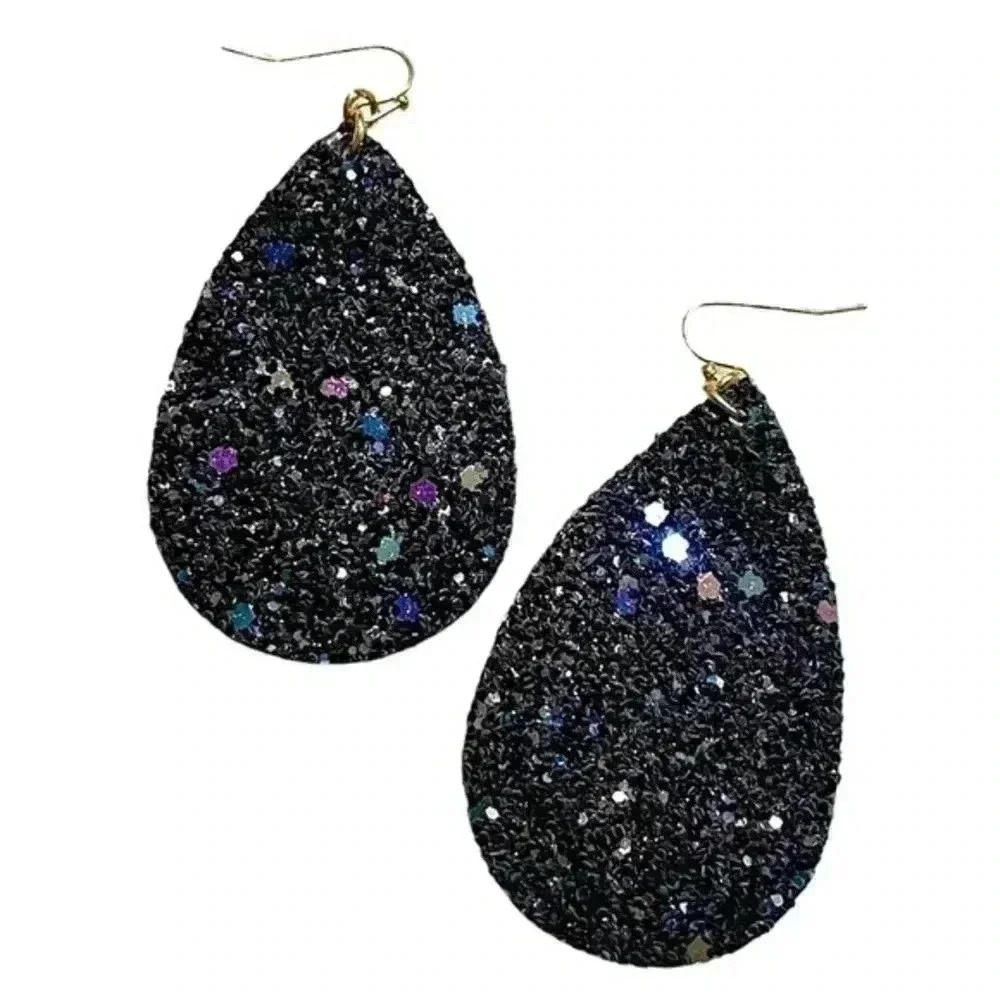 BLACK AND PURPLE TEARDROP LIGHTWEIGHT EARRINGS